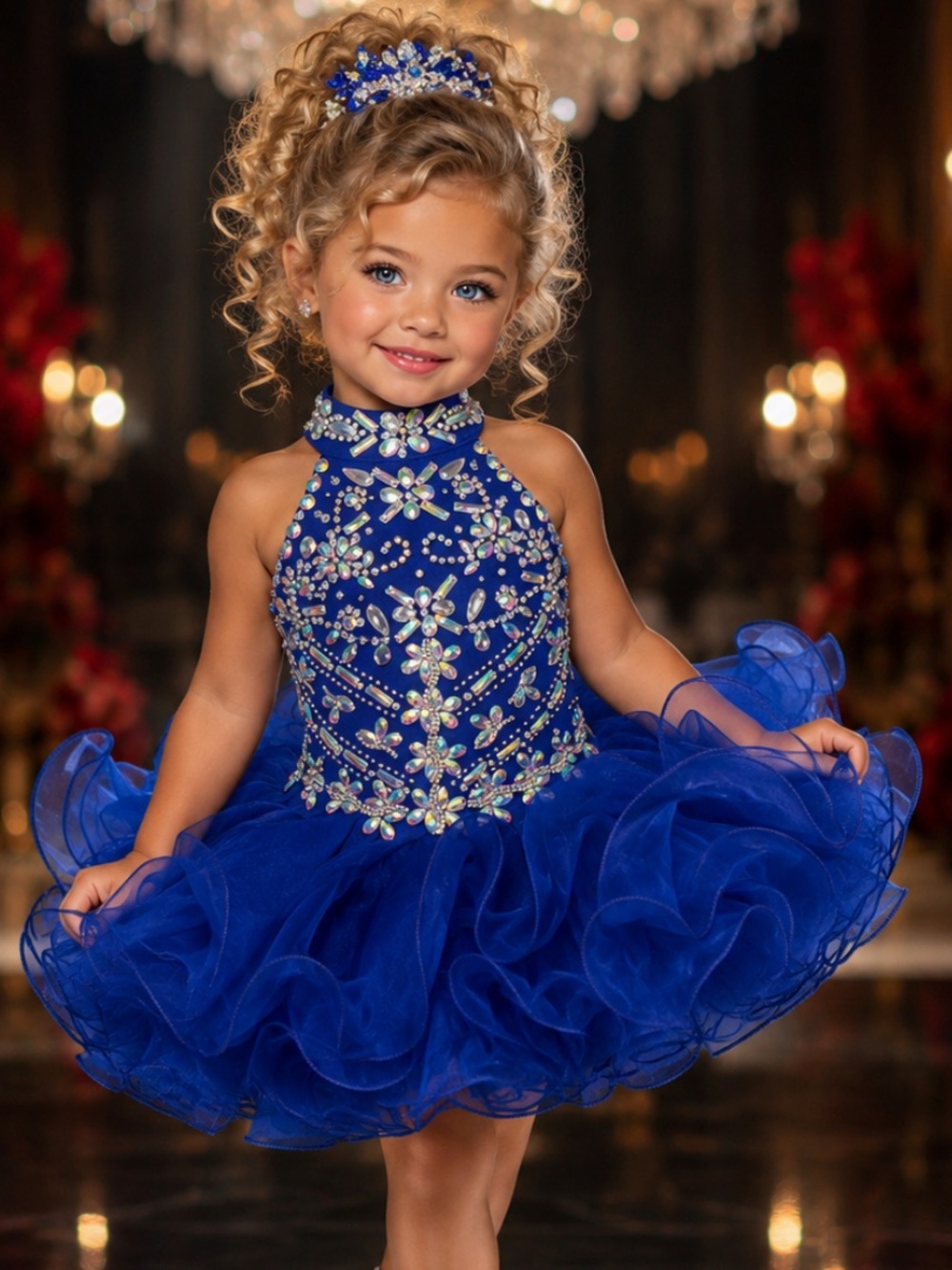 Royal sapphire glitz Christmas holiday pageant princess cupcake dress.